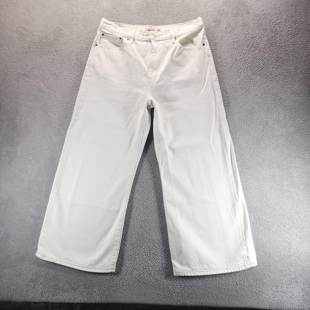 Levis Jeans Womens 33 Beige Ribcage Wide Leg High Rise Relaxed Light Wash Denim
